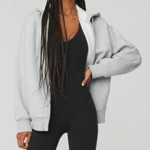 Alo Yoga Everyday Full Zip Hoodie  Athletic Heather Grey Small